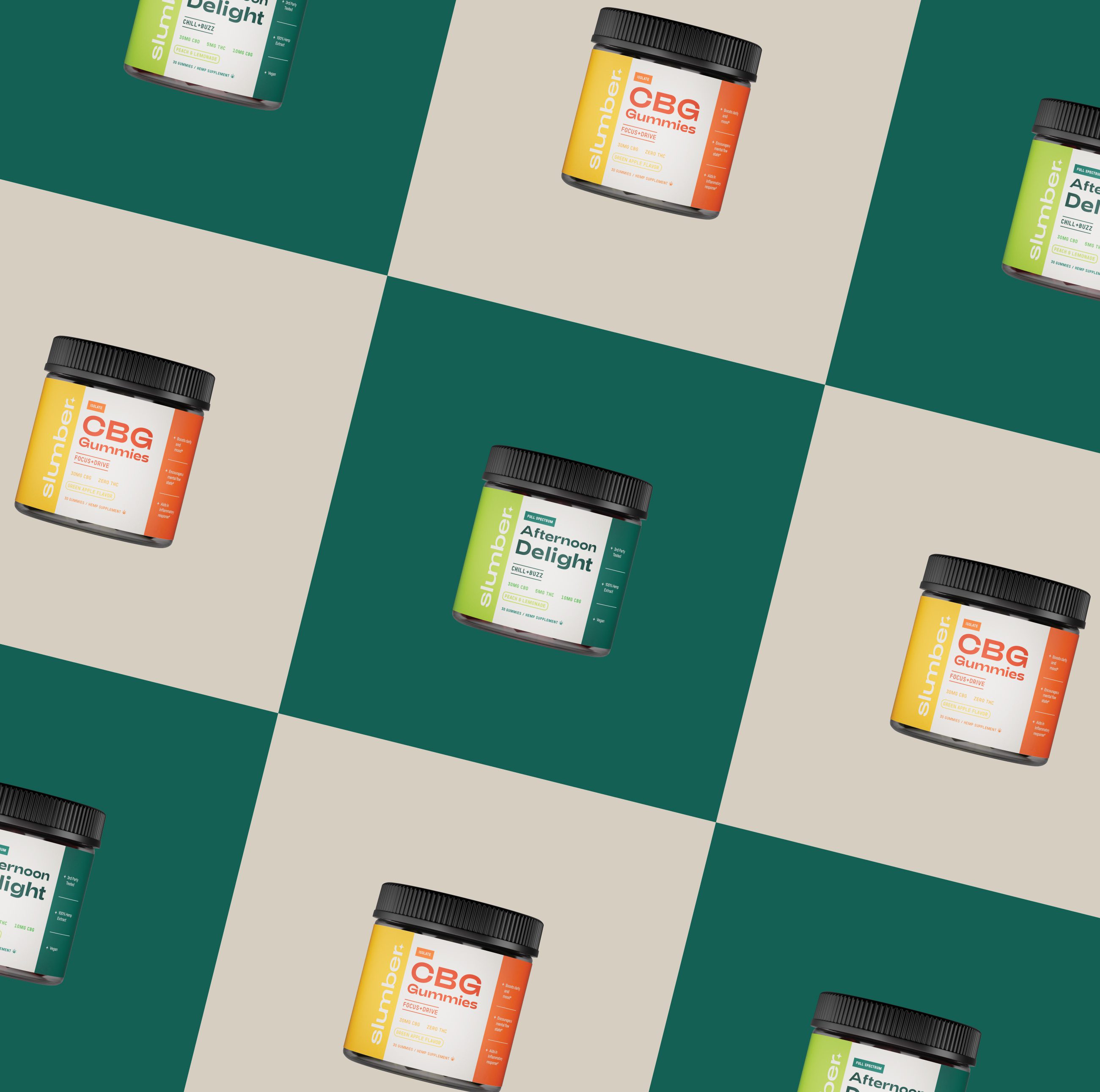 Slumber jars on a green and cream checker pattern