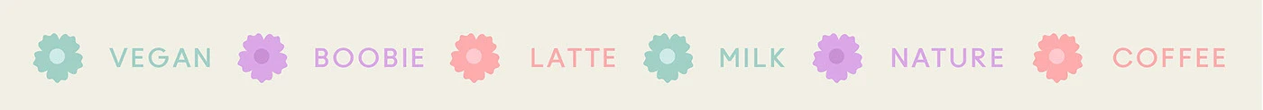Milksta word strip with six terms separated by small flower icons