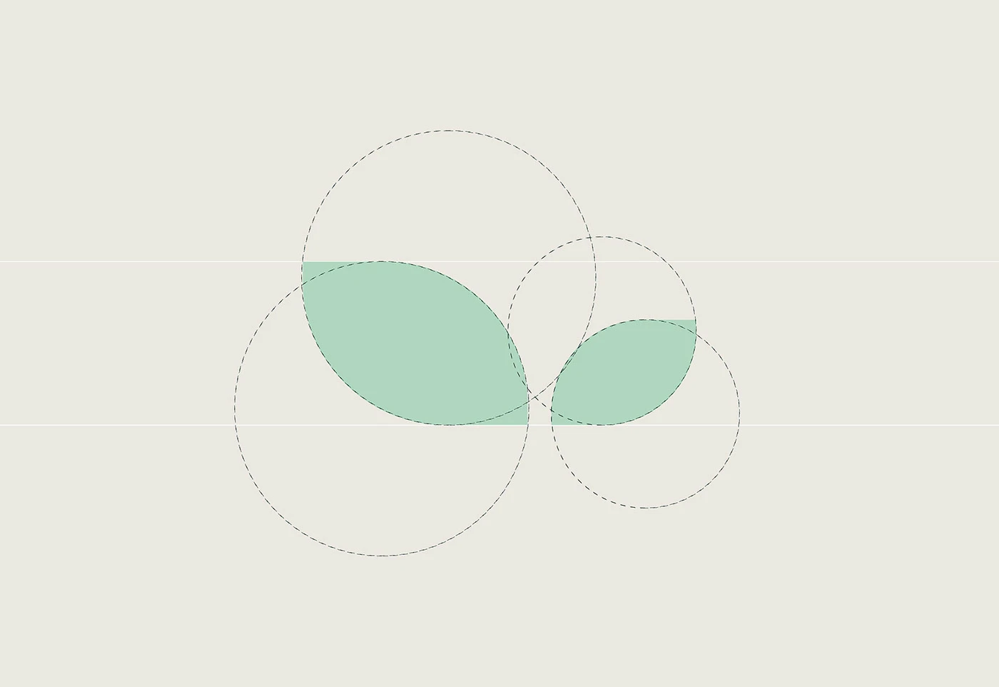 Planty leaf mark built from overlapping dashed circles on a pale ground