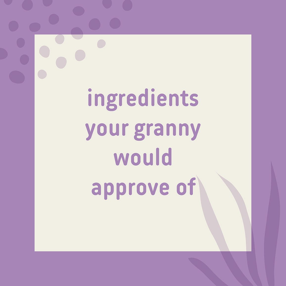 Milksta purple panel with a cream square carrying the ingredients headline