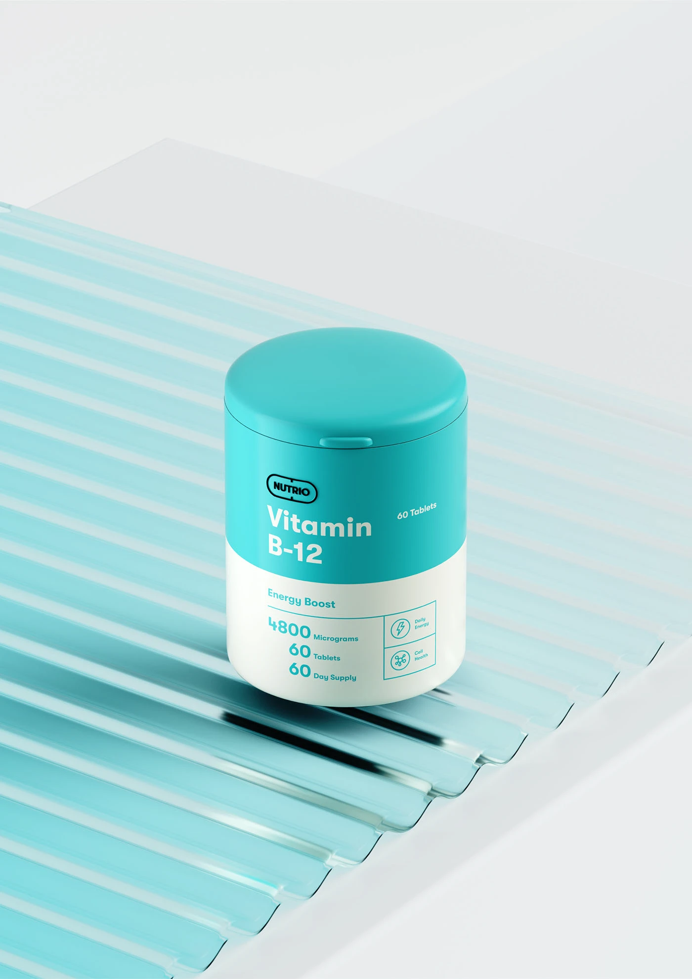 Nutrio teal tub set on ribbed teal glass with a long shadow