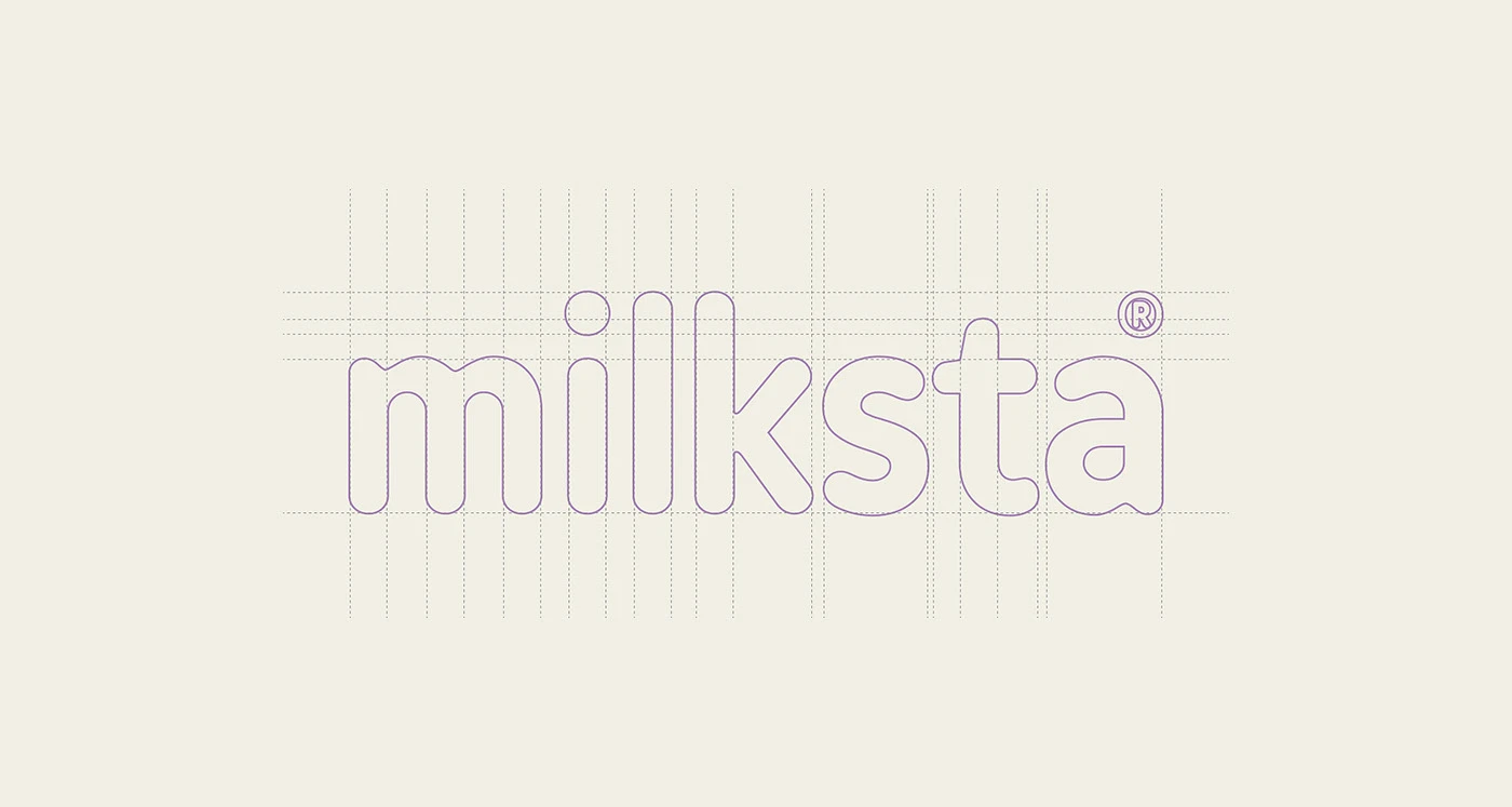 Milksta wordmark drawn as an outline on a fine construction grid