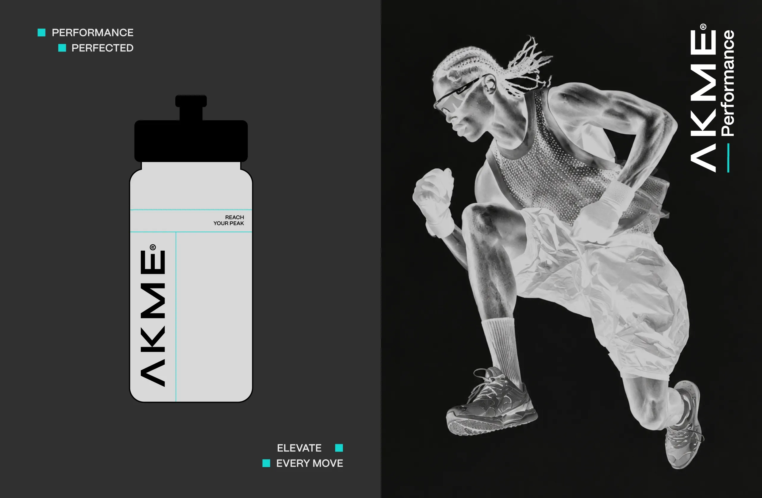 AKME Performance water bottle with an athlete