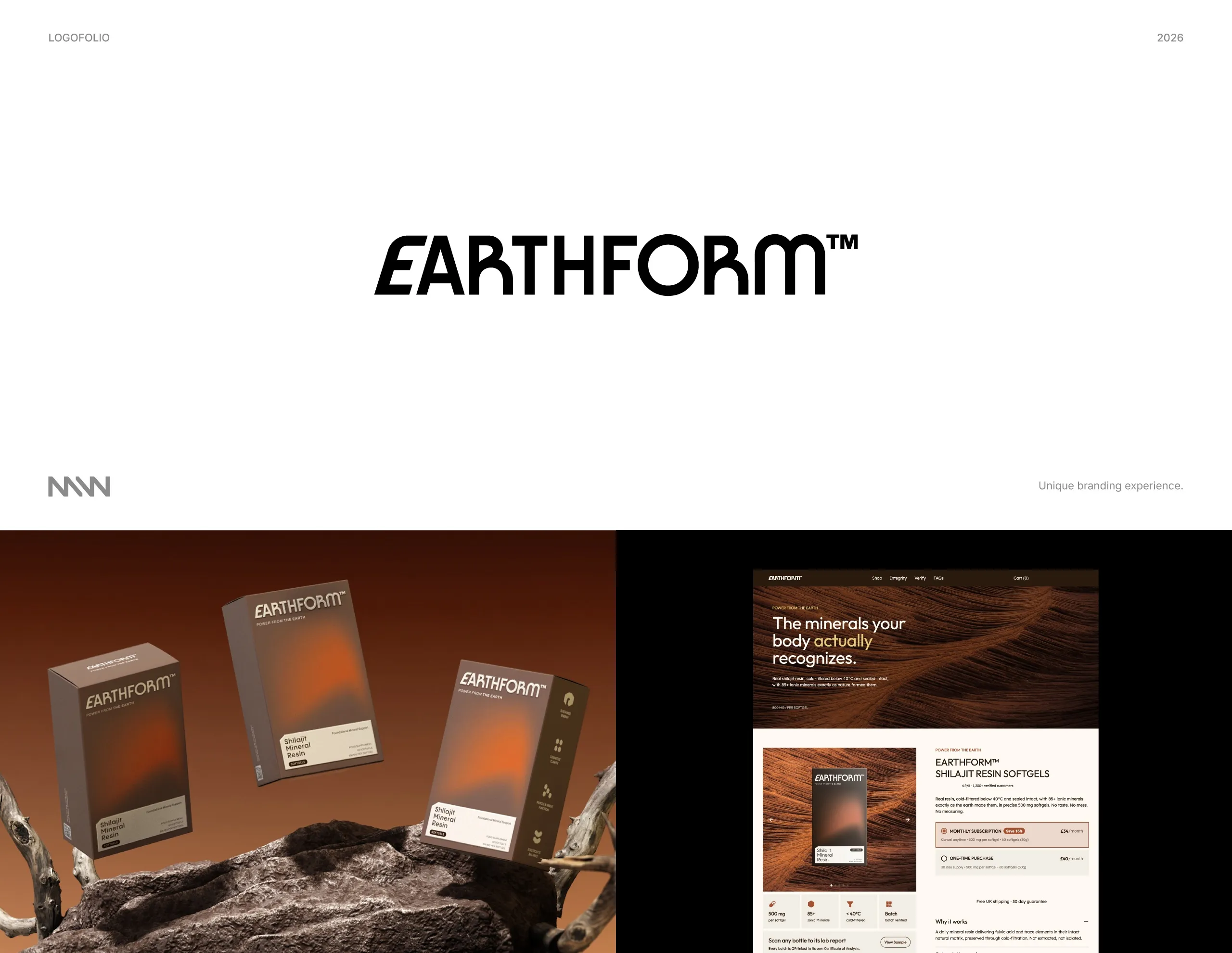 Earthform wordmark and logo application on natural product packaging