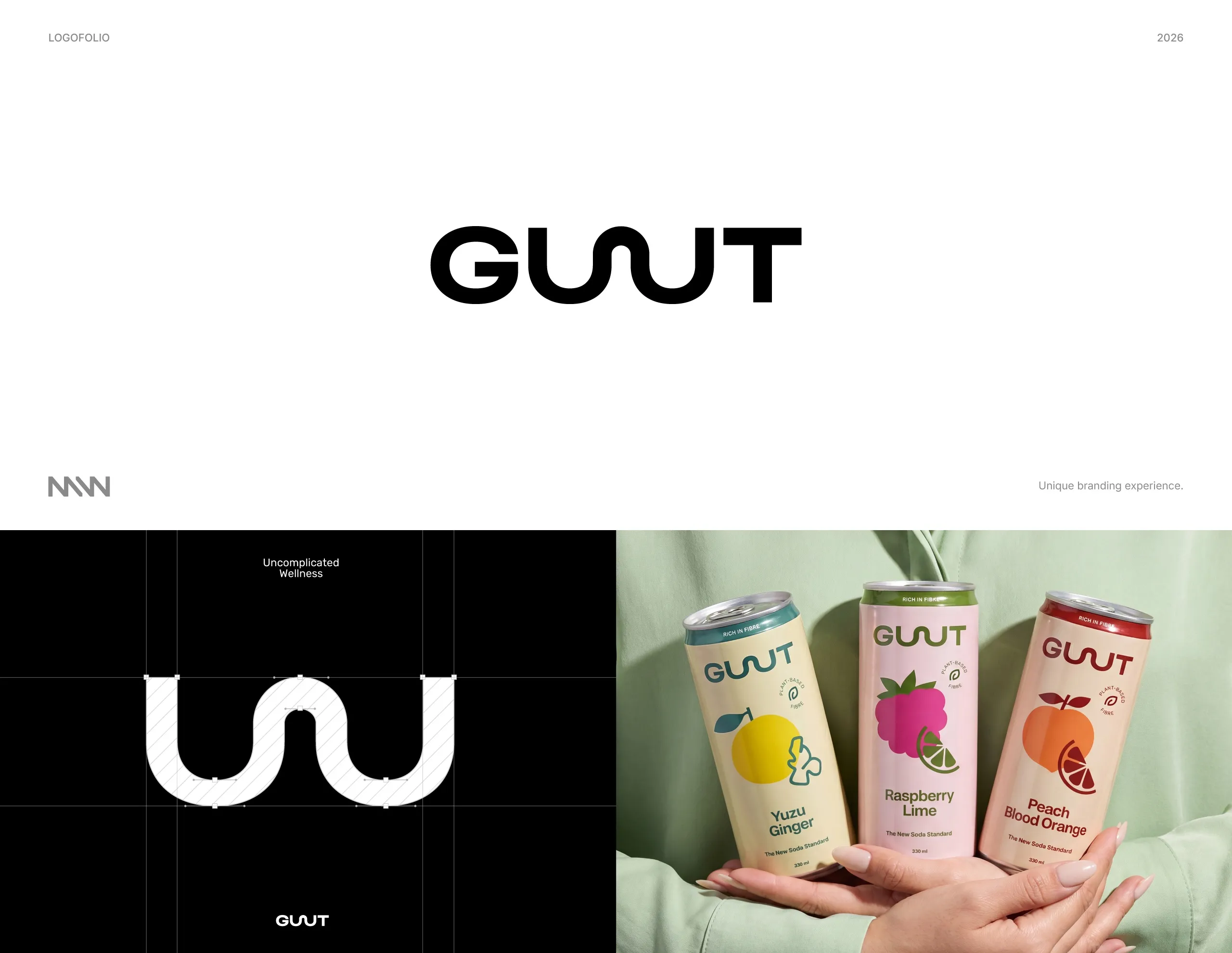 Guut wordmark and logo application across food packaging
