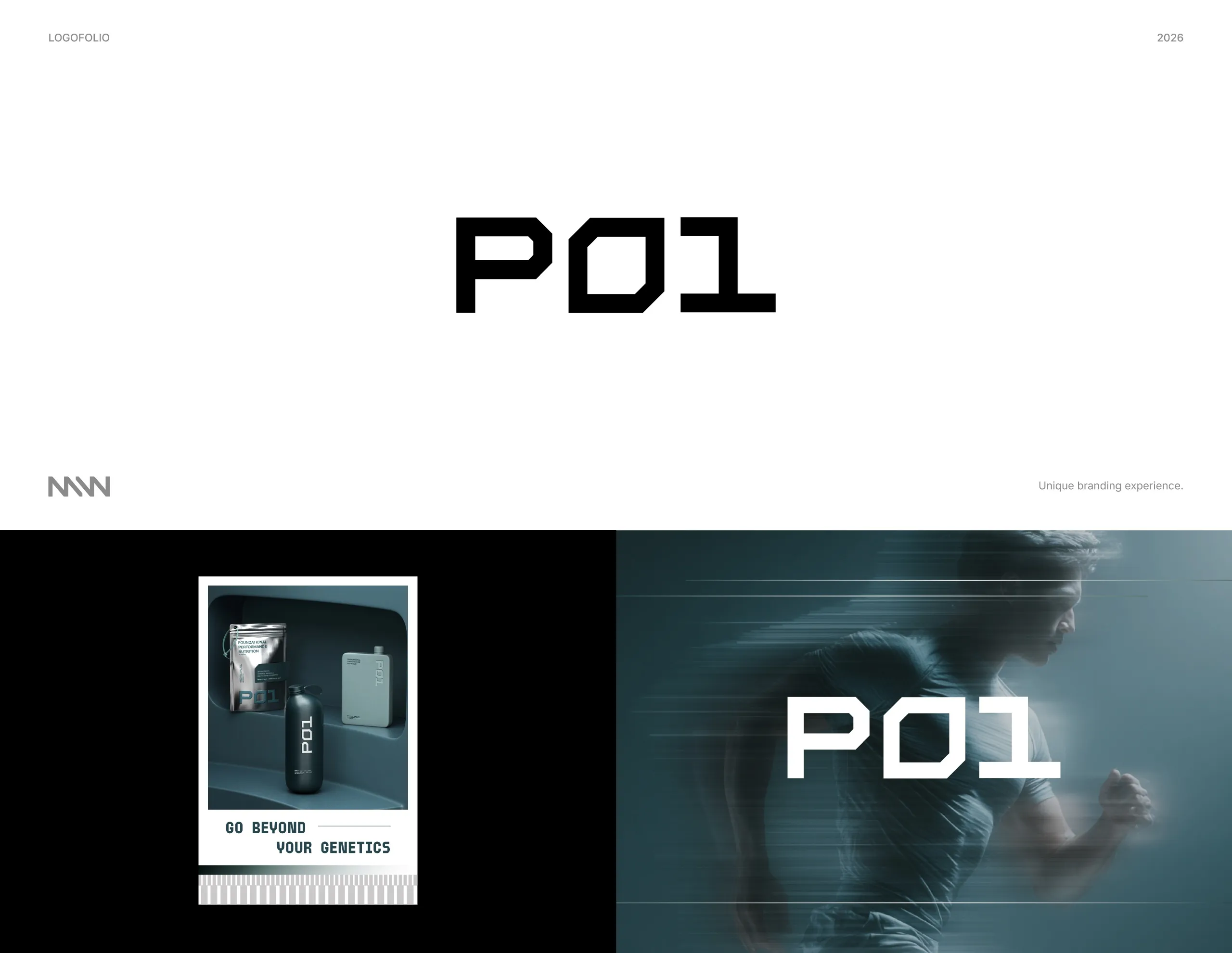 P01 wordmark and logo application across performance nutrition packaging
