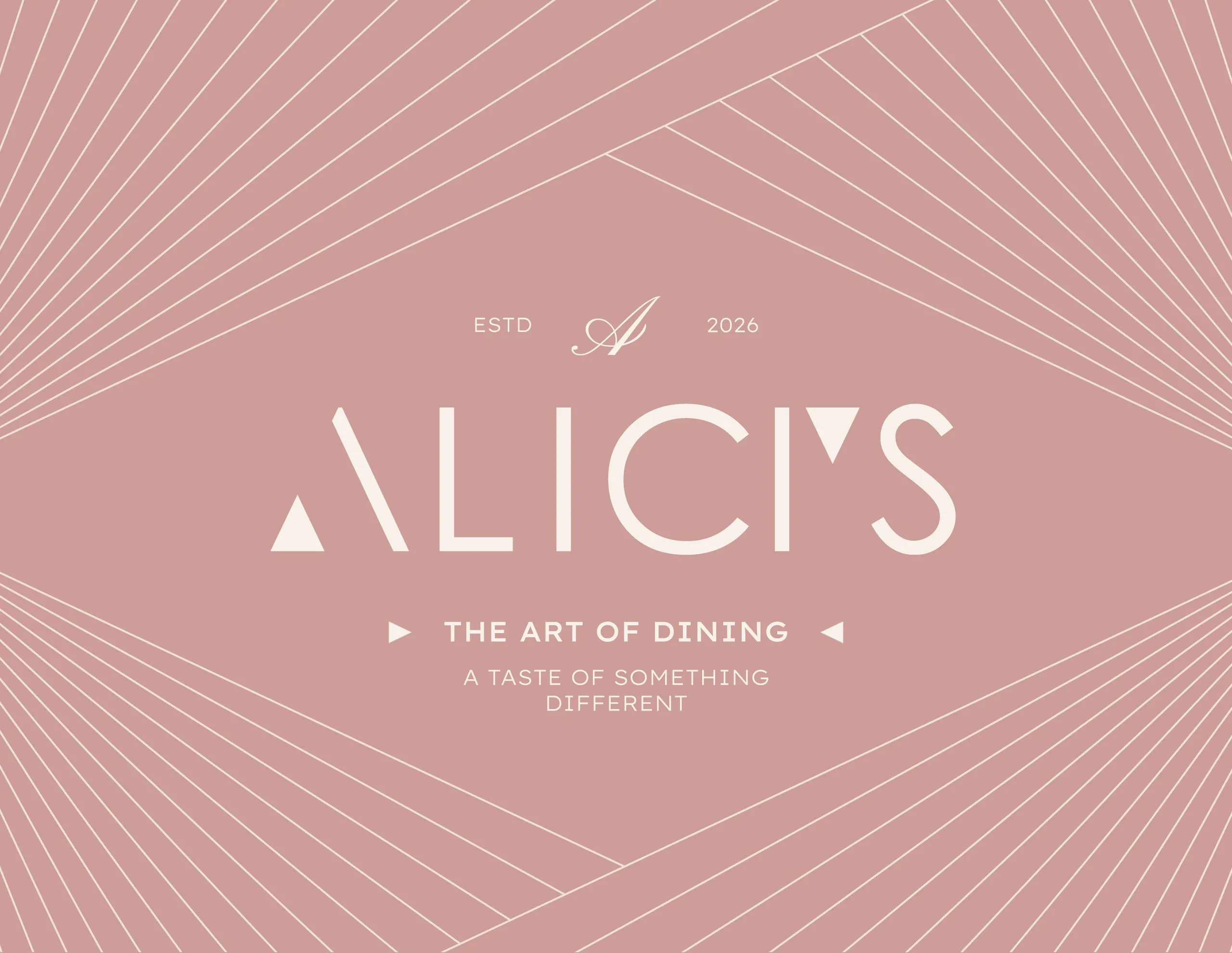Alici's The Art of Dining wordmark on pink with a linear pattern