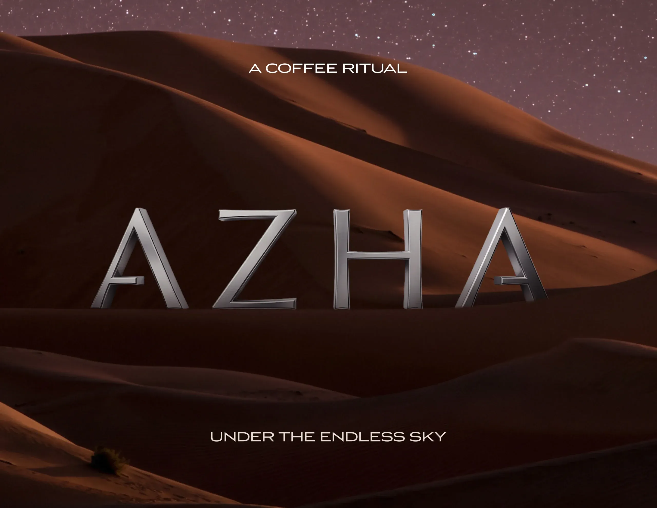 AZHA wordmark over desert dunes under a starry night sky