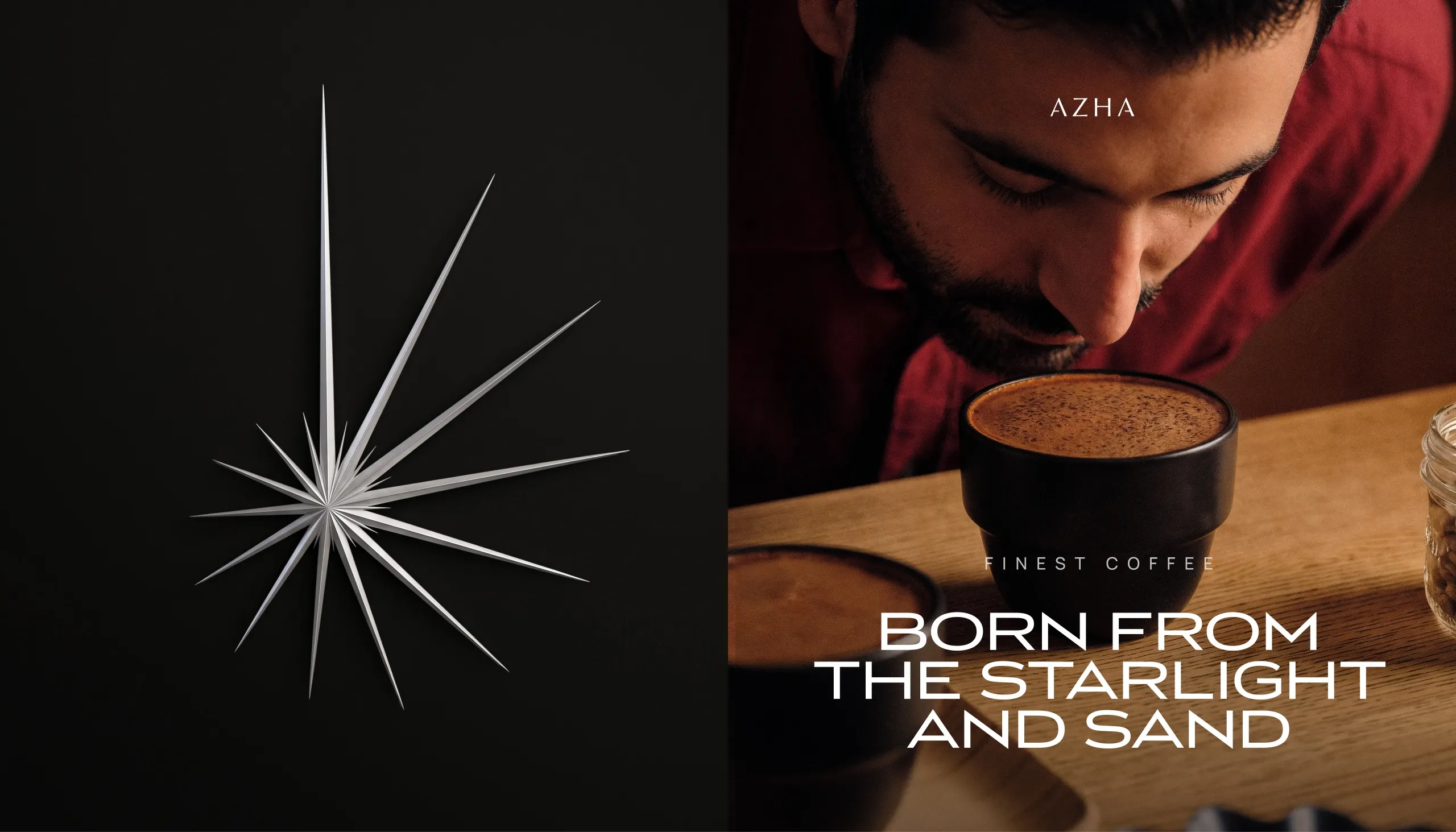 AZHA star symbol and a Born From the Starlight and Sand coffee poster
