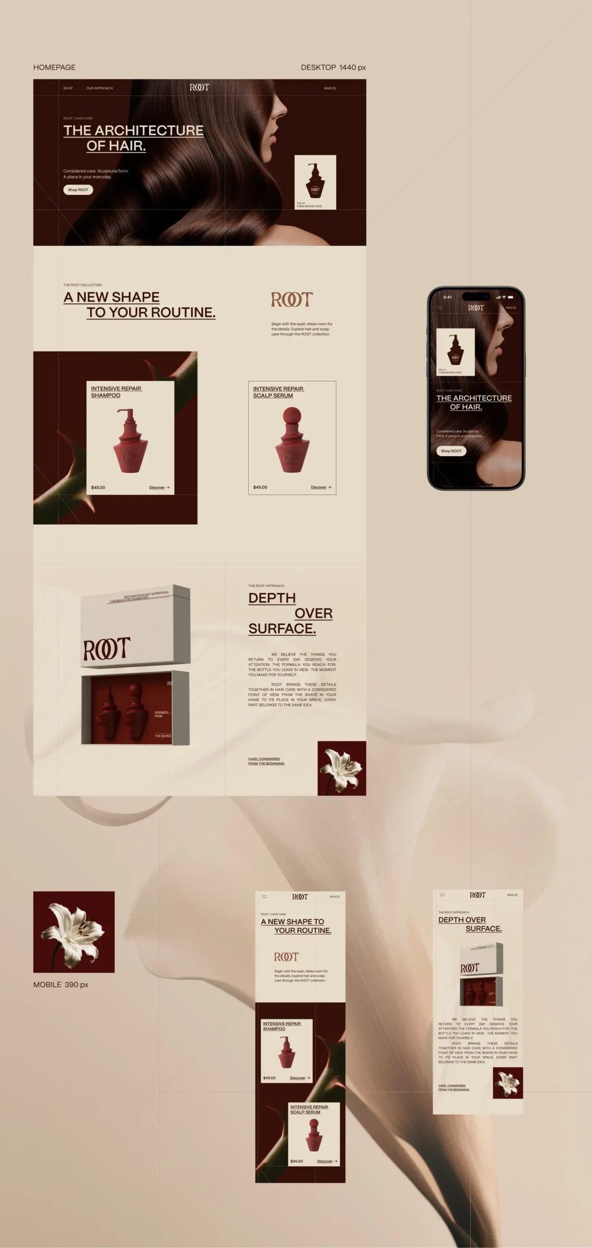 ROOT homepage design on desktop and mobile