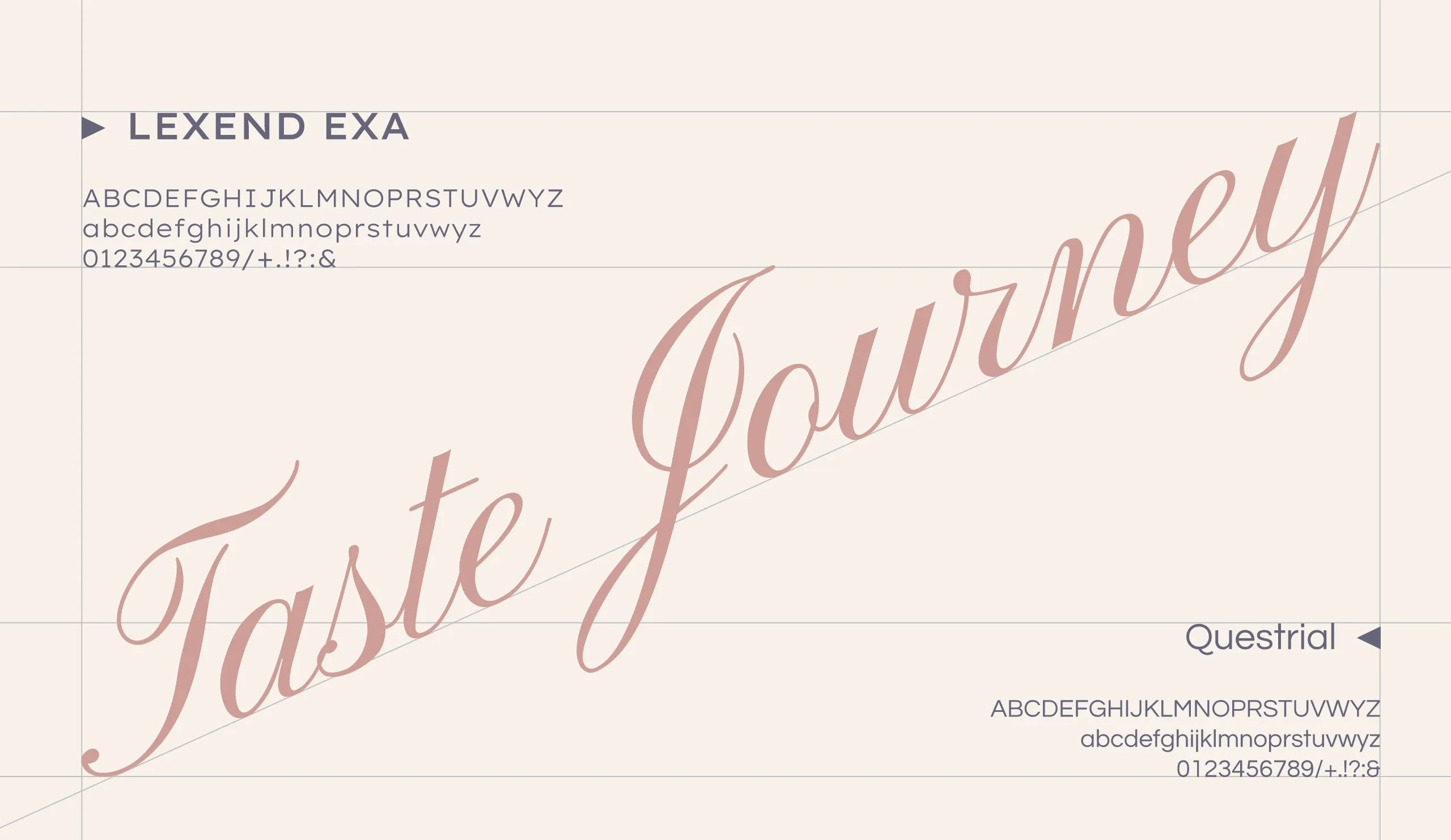 Alici's typography with Lexend Exa, Questrial and a Taste Journey script