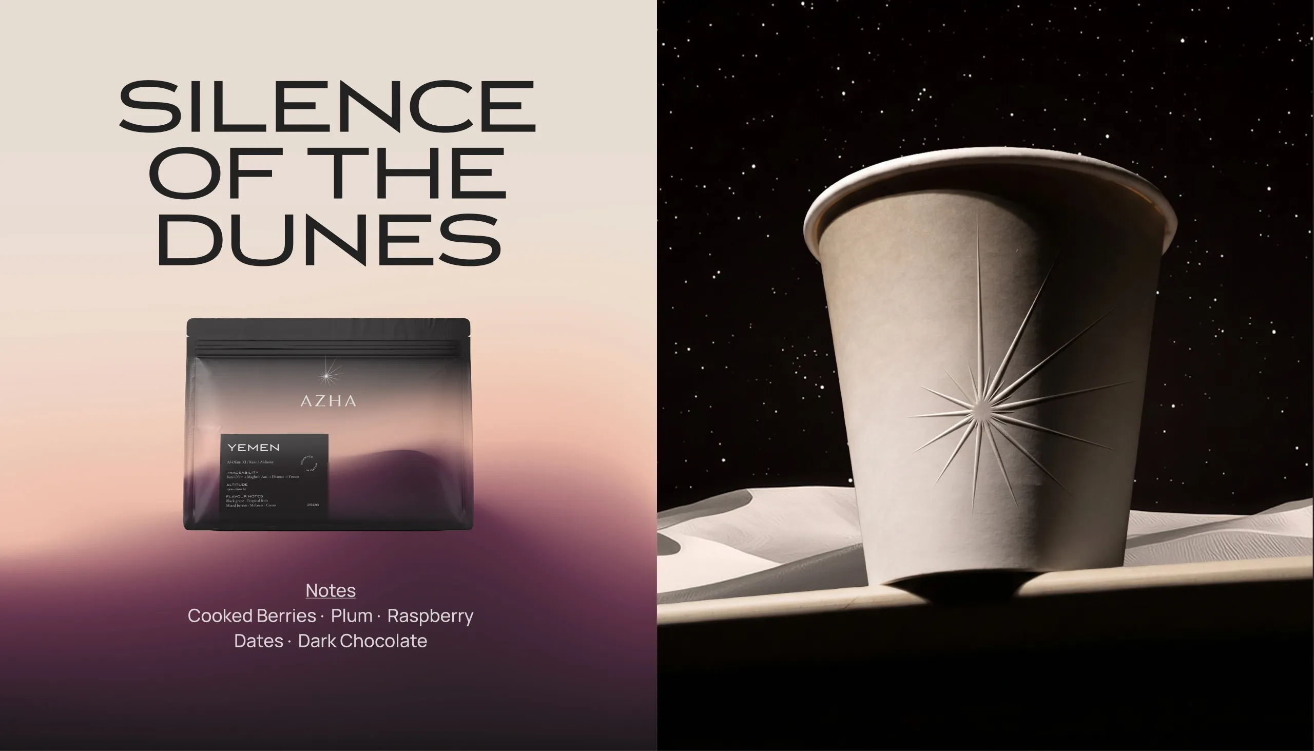 AZHA Silence of the Dunes poster and a cup with the star symbol
