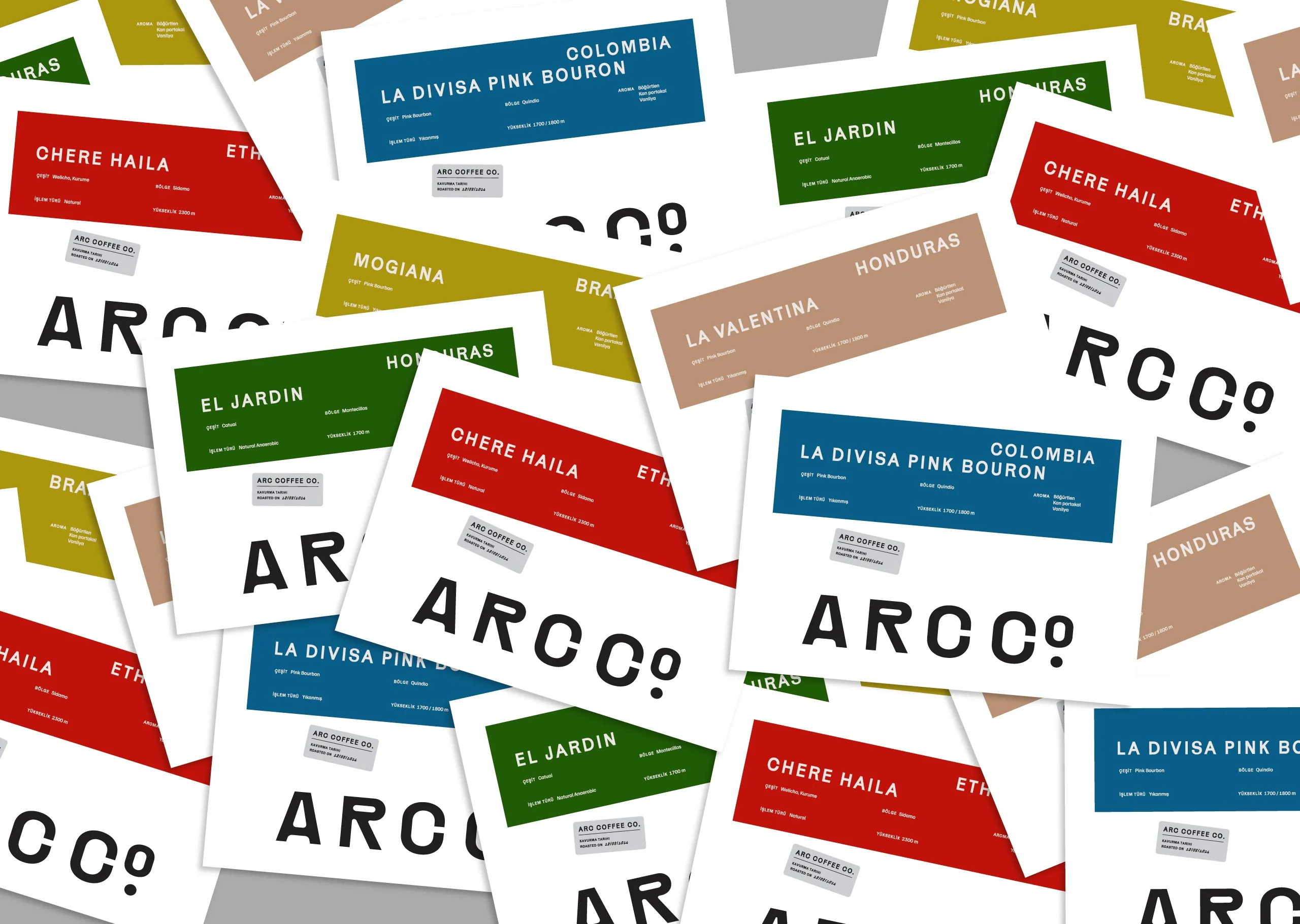 Arc Co Coffee Roastery packaging flat lay