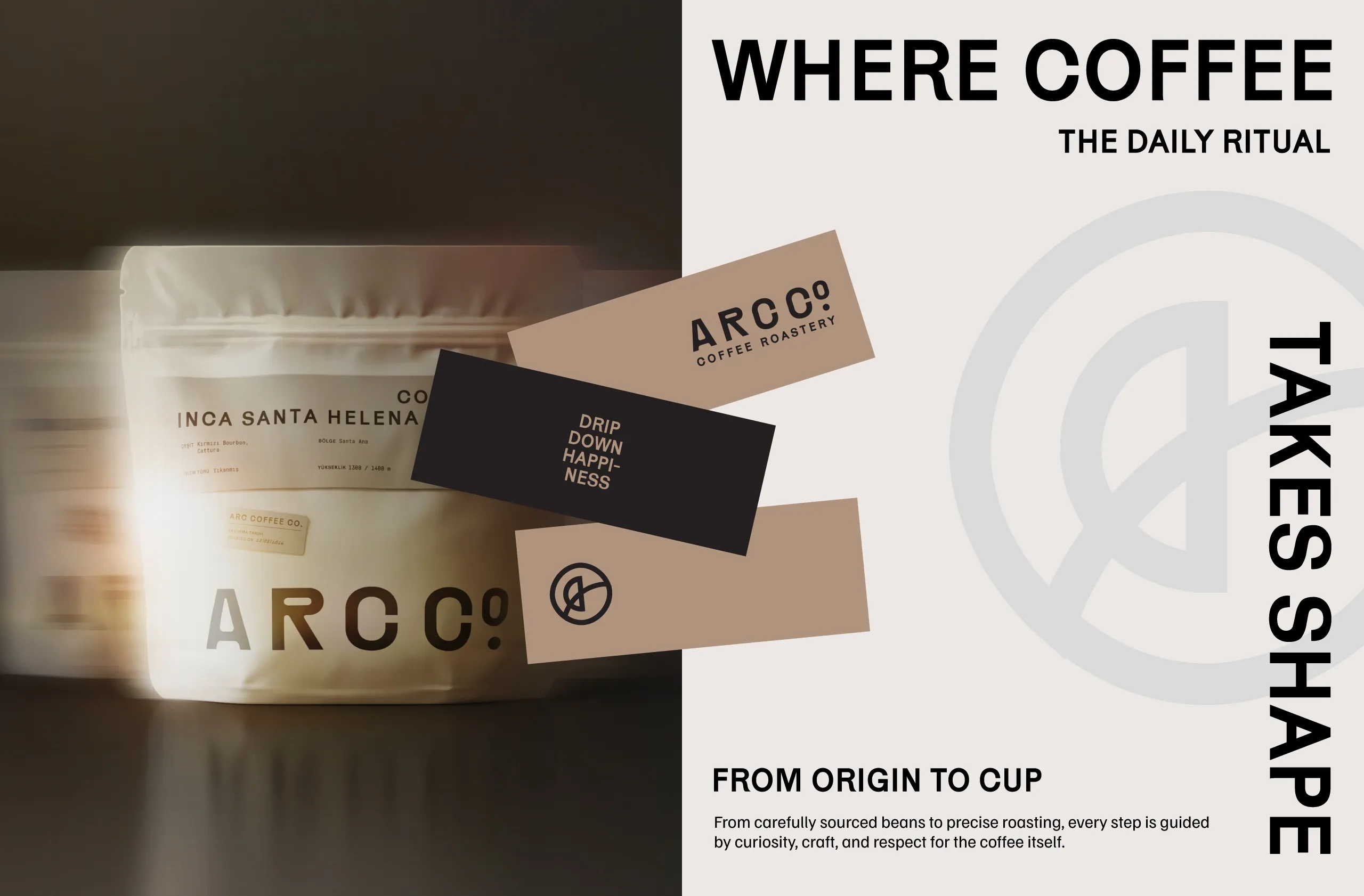 Arc Co Coffee Roastery packaging typography