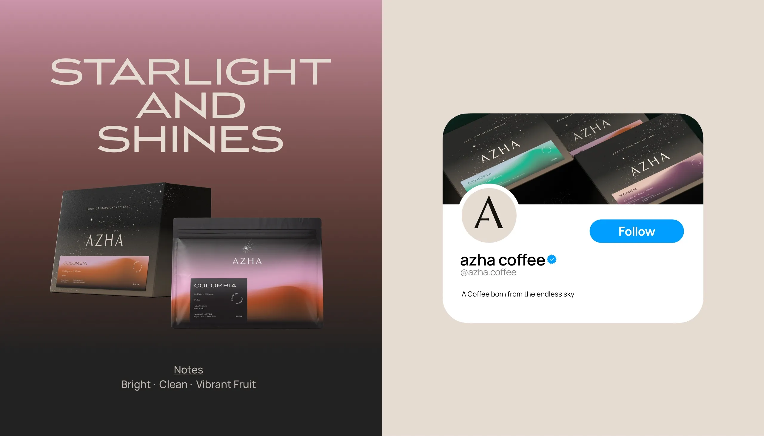 AZHA Starlight and Shines packaging and Instagram profile