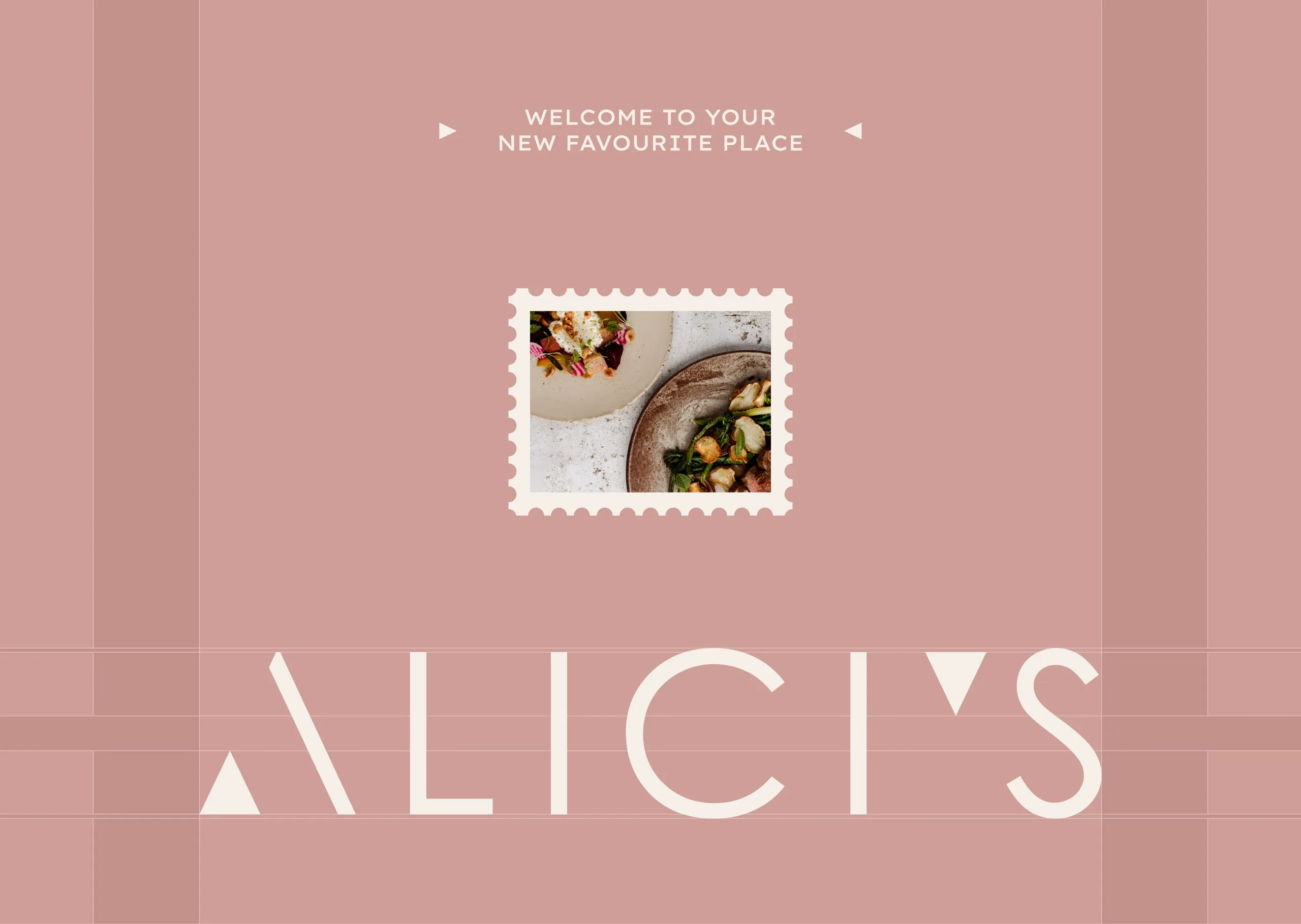 Alici's wordmark with a Welcome to Your New Favourite Place stamp on pink