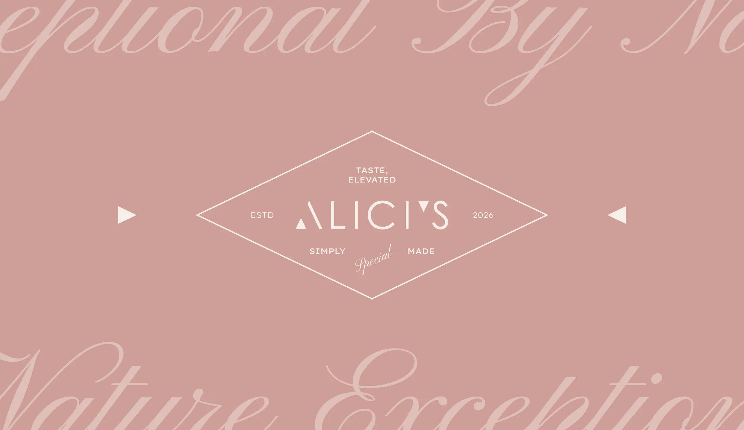 Alici's diamond badge logo with Taste, Elevated and Simply Special Made